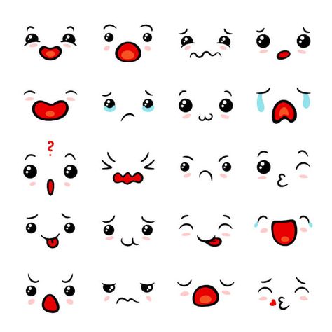 Cute Drawings That Even Beginners Can Draw - Beautiful Dawn Designs Japanese Emoticons, Cartoon Faces Expressions, Kiss Emoji, Eye Illustration, Cute Easy Doodles, Kawaii Faces, Images Kawaii, Easy Doodle Art, Cute Doodles Drawings