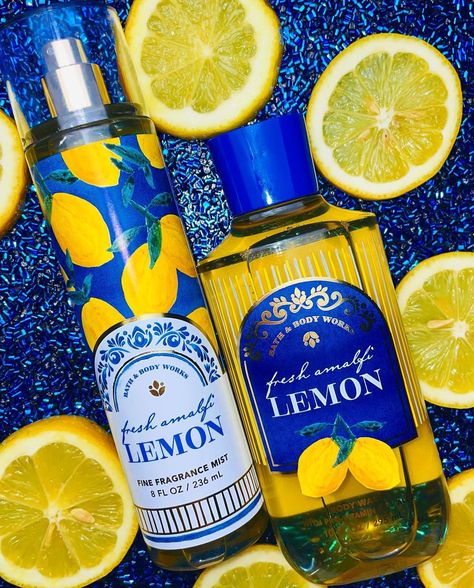 Ashley Hess | 🩵🍋Fresh Amalfi Lemon!🍋💙 🍋The notes on this one read: “Lemon Leaves, Chilled Spearmint, Cedar Wood Citrus” (These are the exact same… | Instagram How To Smell Like Lemons, Lemon Scent, Sun Washed Citrus Bath And Body Works, Lakeside Citrus Bath And Body Works, Lemon Bath, Lemon Leaves, Fragrance Mist, Body Works, Amalfi