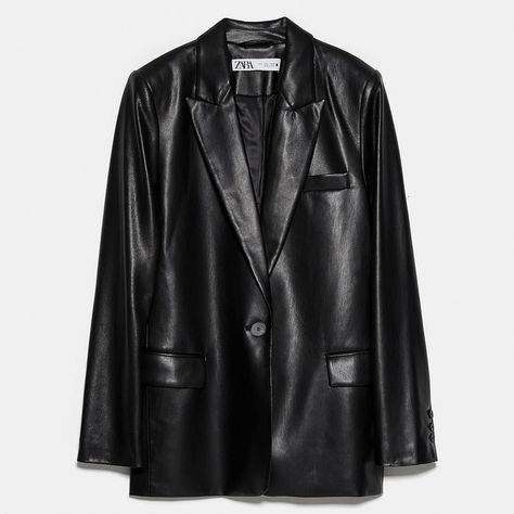 Zara Faux Leather Blazer Blazer En Cuir, Faux Leather Blazer, Blazer Zara, Black Leather Blazer, Png Clothes, Mode Kpop, Mode Ootd, Elegantes Outfit, Leather Blazer