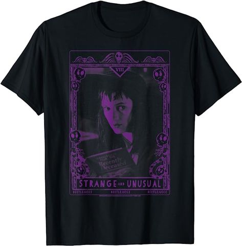 Beetlejuice Lydia Strange And Unusual Tarot Card T-Shirt Styles And Lydia, Beetlejuice Lydia, Handbook For The Recently Deceased, Supernatural Tshirt, Horror Clothes, Strange And Unusual, Lydia Deetz, Clothing Design Sketches, Halloween T Shirts