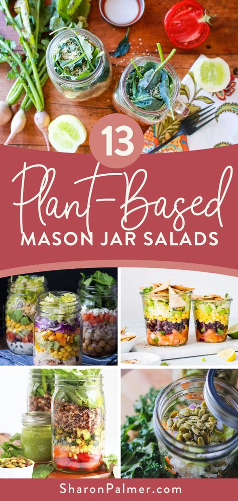 Mason Jar Food Recipes, Raw Vegan Mason Jar Meals, Mason Jar Salad Vegan, Salad Jars Vegan, Lentil Mason Jar Salad, Vegan Salad In A Jar, Vegan Salads Lunch, Thai Mason Jar Salad, Mason Jar Meal Prep Vegetarian