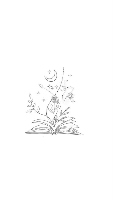 Cute Fine Line Drawings, Tattoo Ideas Transformation, Tattoo Ideas For Bookworms, Open Book Tattoo Ideas For Women, Small Book Related Tattoos, Fine Line Tattoos Ideas, Fine Line Tattoo Bookish, Simplistic Book Tattoo, Fine Line Doodle Art