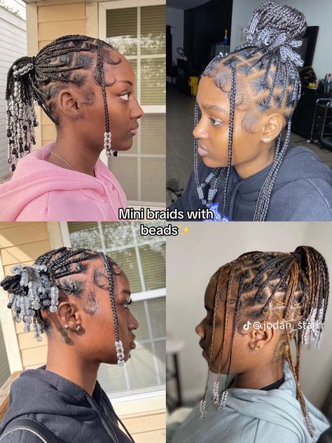 Braids With Beads Short Hair, Small Natural Braids, Mini Braids With Beads On Natural Hair, Pineapple Braids, Mini Braids With Beads, Braids With Beads Natural Hair, Braiding Business, Mini Braids, Hair Content