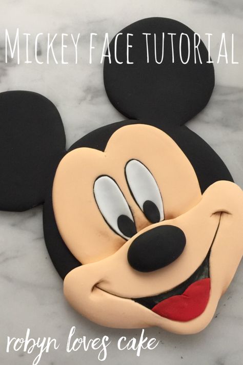 Learn how to make an adorable Mickey face in fondant! Video and step by step instructions Mickey Mouse Face Cake, Mickey Face, Mickey And Minnie Cake, Mickey Mouse Birthday Cake, Face Tutorial, Mickey Cakes, Bolo Minnie, Petal Dust, Minnie Cake