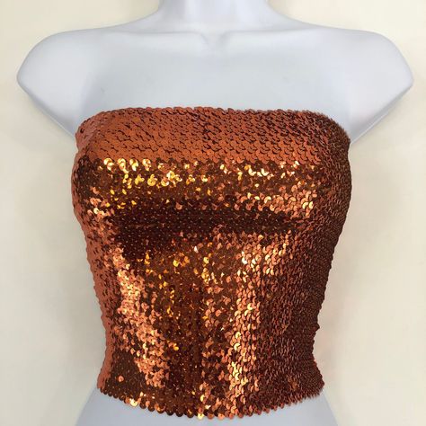 This Orange Sequin Tube Top is made with high quality sequins and a stretchy polyester (Dry clean only). The size of the tube top is about 10.5 inches tall, and it stretches to a bust of about 34 inches. It is stretchy and form fitting. If you have any questions, please feel free to send us a message, and I will be glad to help. Orange Tube Top, Light Up Dresses, Sparkly Top, Club Fits, Fancy Tops, Tube Tops, Future Outfit, Event Outfit, The Tube