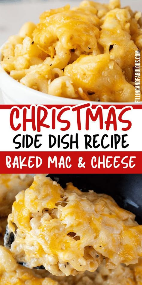 This creamy baked mac and cheese is an easy side dish for Christmas dinner that everyone will love! Perfect for easy Christmas side dish recipes or as a Christmas party side dish, it's a cheesy crowd-pleaser. Three types of cheese included! Easy Christmas Dinner Sides, Christmas Eve Side Dishes, Christmas Dinner Sides Ideas, Sides For Christmas Dinner, Christmas Dinner Ideas Sides, Side Dish For Christmas Dinner, Best Christmas Side Dishes, Christmas Side Dishes Recipes, Easy Christmas Side Dishes