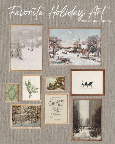 Christmas Farmhouse Wall Art, Free Printable Winter Wall Art, Vintage Winter Art, Printable Wall Art Winter, Winter Gallery Wall, Christmas Gallery Wall Printables, Art Winter, Christmas Graphics, Vintage Winter