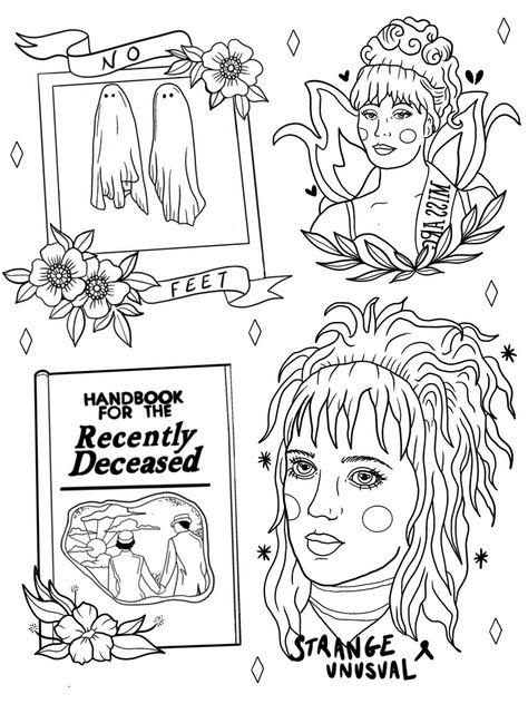 #beetlejuice #beetlejuicetattoo #flashsheet #flashwork Tim Burton Flash Art, Beetlejuice Flash Art, Simple Beetlejuice Tattoos, Beetlejuice Tattoo Stencil, Spooky Drawings Halloween, Beetle Juice Coloring Pages, Beetle Juice Tattoo Ideas, Cat Kingston Tattoo, Beetlejuice Doodles