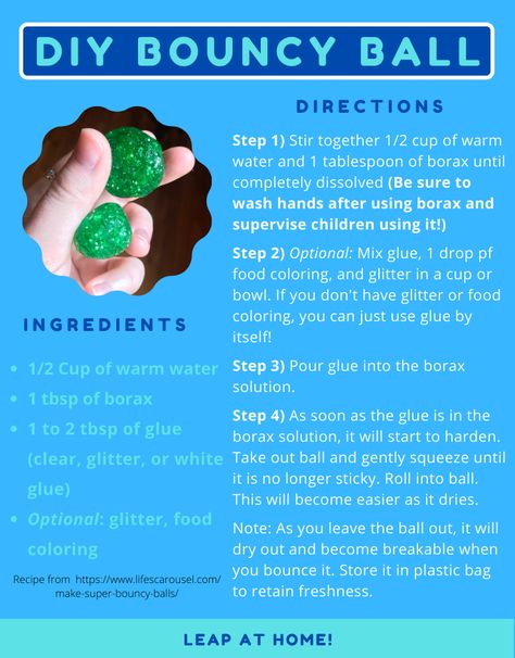 1st Grade Diy Activities, Diy Bouncy Balls Without Borax For Kids, Borax Bouncy Balls, Diy Bouncy Balls With Borax And Glue, How To Make A Bouncy Ball, How To Make Bouncy Balls, Bouncy Ball Recipe, Borax Experiments, 3k Activities