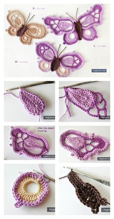 Butterfly Crochet Pattern Free, Crocheted Butterflies, Crochet Butterfly Applique, Picot Crochet, Crochet Butterflies, Crochet Butterfly Free Pattern, Crochet Puff Flower, Crochet Butterfly Pattern, Crochet Embellishments