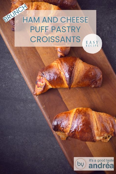 Ham and Cheese Puff Pastry Croissants made of puff pastry with a filling of ham and cheese. Crispy on the outside, soft on the inside, and well-filled. It is an easy-to-make recipe with only four ingredients. Great for brunch, lunch, or Sunday breakfast. Start your day with a smile with these easy and tasty ham and cheese croissants. Try it now! Puff Pastry Croissants, Ham And Cheese Puff Pastry, Ham And Cheese Croissants, Puff Pastry Croissant, Ham And Cheese Croissant, Cheese Croissant, Cheese Puff, Cheese Puff Pastry, Sunday Breakfast