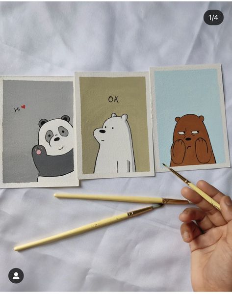 Cute Bear Canvas Painting, We Bare Bears Watercolor, Panda Cute Painting, How To Draw We Bare Bears, We Bare Bears Polaroid Painting, Polaroid Drawing Simple, Cute Panda Drawing Easy, We Bare Bears Painting, We Bare Bears Drawing