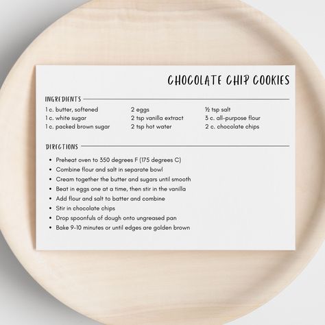 "Minimalist Recipe Card Editable Canva Template  - Clean and simple design for your favorite recipes  - Includes 4 x 6 and 5 x 7 templates   - Easily edit in Canva and download and print your custom recipe card  - No refunds or exchanges will be provided on this digital product.  All sales are final. This listing is for a DIGITAL DOWNLOAD of an editable Canva template. Once your payment is processed a PDF will be available to download.  You can edit all text - including color, font, size and pla Minimalist Recipe Template, Minimalist Recipe Book, Recipe Card Layout, Canva Recipe Template, Recipe Card Design Layout, Recipe Templates Free, Digital Recipe Cards, Handmade Cookbook, Recipe Card Design