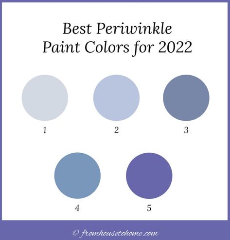 Find out the paint colors that have been chosen as the 2022 color of the year by Pantone, Benjamin Moore, Sherwin Williams and Behr. There's grey, blue, green and yellow...so lots of choice for 2022 interior design trends that will update your room decor. Behr Periwinkle Paint, Periwinkle Blue Paint Benjamin Moore, Periwinkle Bathroom Paint, Sherwin Williams Periwinkle Paint Colors, Periwinkle Paint Color Benjamin Moore, Perfect Periwinkle Sherwin Williams, Benjamin Moore Periwinkle Blue, Breathtaking Sherwin Williams, Periwinkle Sherwin Williams