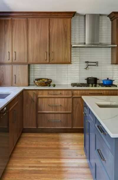 Walnut Kitchen Cabinets, Natural Wood Kitchen, Modern Kitchen Remodel, Kitchen Transitional, Walnut Kitchen, Walnut Cabinets, Wood Kitchen Cabinets, Cabinetry Design, White Countertops