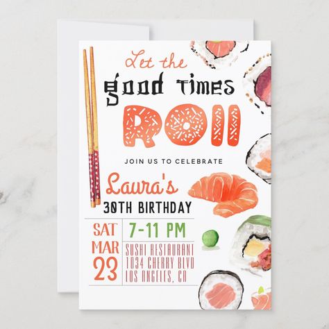 Sushi Birthday, Sushi For Kids, Easy Sushi, Sushi Party, Baby Birthday Themes, 10th Birthday Parties, Colored Envelopes, Birthday Decor, Free Birthday Invitations