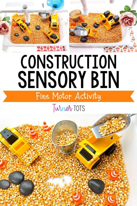 Community Helpers Sensory, Construction Sensory Bin, Construction Activities Preschool, Construction Theme Preschool, Edible Sensory Play, Sensory Bin For Toddlers, Preschool Construction, Sensory Play Toddlers, Toddler Sensory Bins