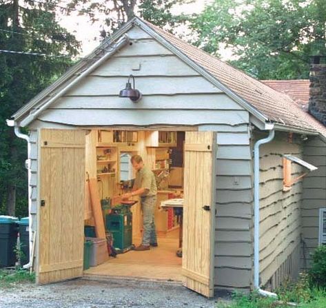 Tiny Workshop, Dream Workshop, Small Salon, Box Bed Frame, Woodworking Garage, Small Building, Small Garage, Wood Finishing, Woodworking Shop Layout