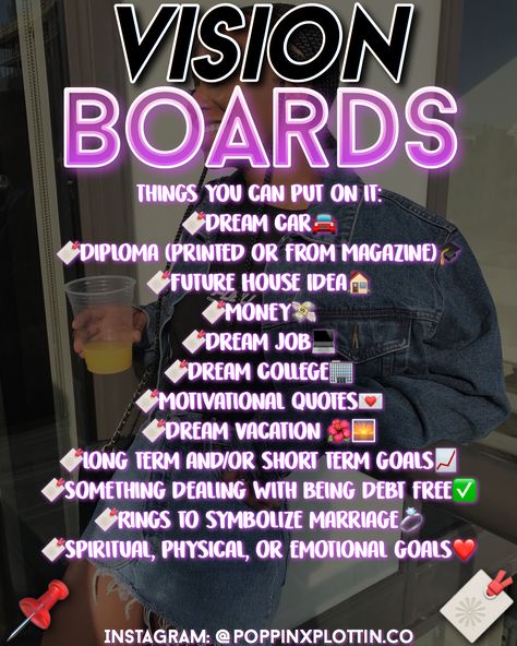 Pin Board Ideas Pinterest, Things To Put On Your Vision Board Ideas, Pintrest Vision Board Ideas, Vision Board Ideas List, Colorful Vision Board Ideas, Vision Board Project For Students, Vision Board Ideas For Teenagers, Teenage Vision Board Ideas, How To Make Vision Boards