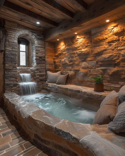 Cool Home Ideas, Cool Bathrooms, Basement Spa, Big Bathtub, Kolam Koi, Log Home Designs, Bathroom Farmhouse, Dream Shower, Dream Life House