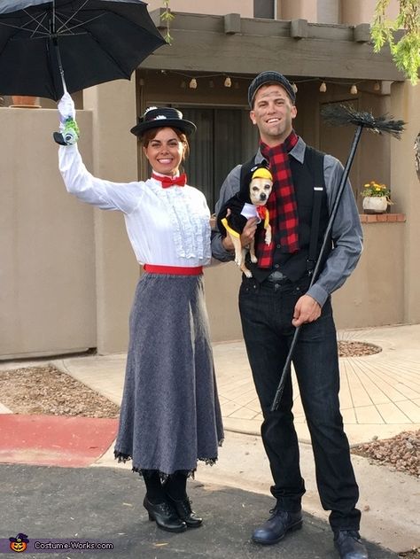 Jesse: We love this classic movie and thought it would be a great costume! It was so much fun to wear! People of all ages knew exactly who we were and... Mary Poppins And Bert Costume, Penguin Halloween Costume, Merry Poppins, Couples Fancy Dress, Star Fancy Dress, Mary Poppins And Bert, Mary Poppins Costume, Penguin Costume, Disney Halloween Costumes