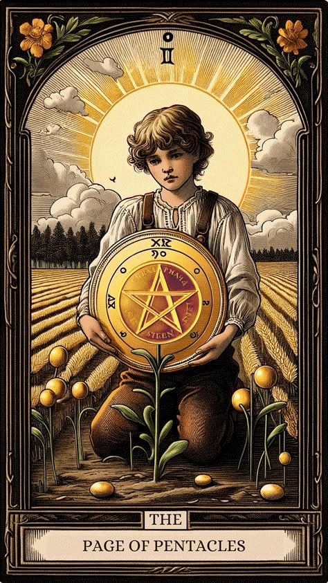 Page Of Pentacles Tarot, Suit Of Pentacles, Page Of Pentacles, Sun And Moon Tarot, Animal Quiz, Pentacles Tarot, Arcana Tarot, Card Meanings, Tarot Book