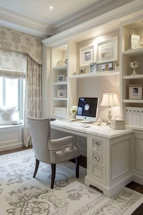 Womens Home Office, Feminine Home Offices, Small Home Offices, Home Office Setup, Home Office Space, A Desk, Home Library, Office Inspiration, Elegant Homes