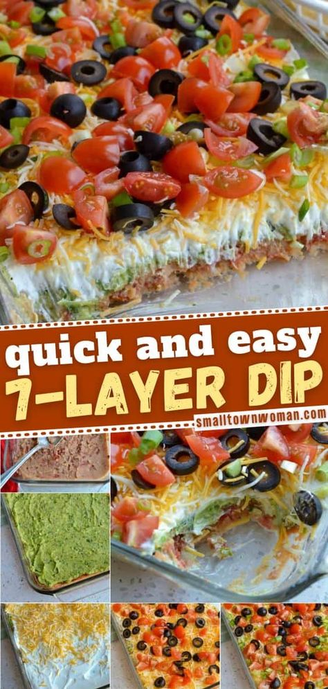 Layer Dip Recipe, 7 Layer Dip Recipe, Super Bowl Party Food, Layered Dip Recipes, 7 Layer Dip, Seven Layer Dip, Bowl Party Food, Layer Dip, Mini Pizzas