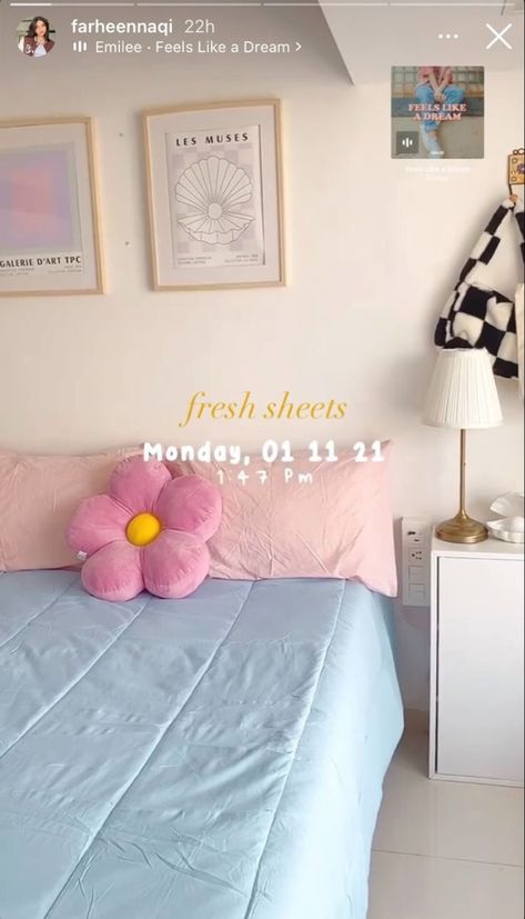 Scandinavian Pastel Bedroom, Danish Pastel Bed, Condo Aesthetic, Kpop Dorm, Pastel Aesthetic Bedroom, Pastel Bed, Aesthetics Bedroom, Small Bedroom Ideas For Women, Productivity Aesthetic