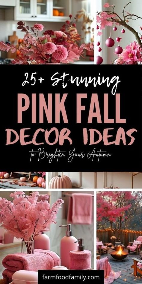 25 Magical Pink Fall Decor Ideas to Brighten Your Autumn 54 Fall Decor 2024, Pink Fall Decor, Pastel Autumn, Fall Bathroom Decor Ideas, Pink Table Settings, Pink Office Supplies, Fall Bathroom Decor, Pink Thanksgiving, Pink Autumn