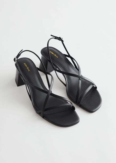 Strappy Block Heel Leather Sandals - Black - Heeled sandals - & Other Stories US Square Toe Leather Boots, Strappy Block Heel Sandals, Veja V 10, Buckle Loafers, Strappy Block Heels, White Sandals Heels, Trendy Sandals, Kitten Heel Sandals, Strap Sandals Women