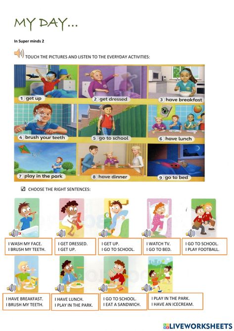 Daily Conversation English For Kids, Daily Conversation English, Daily Routine Worksheet, English Pictures, Conversation For Kids, English Conversation For Kids, Conversation English, English Exercises, Work Sheet