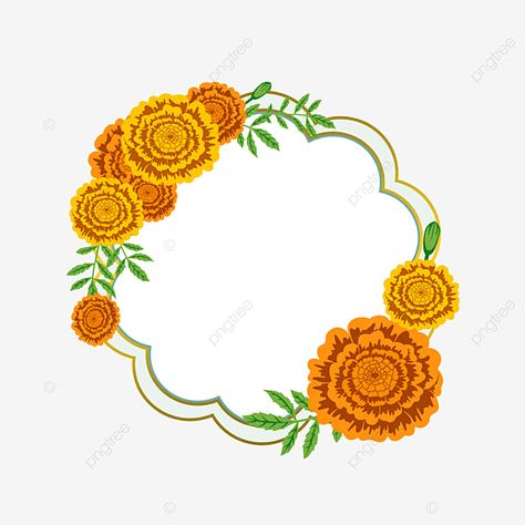 Marigold Border, Anniversary Background, Outline Flower, Chrysanthemum Plant, Flower Border Png, Plant Clipart, Yellow Marigold, Retro Beauty, Flower Yellow