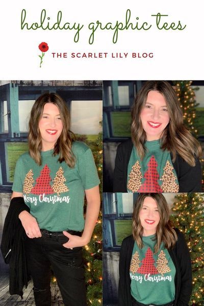 Outfit ideas for wearing holiday graphic tees from The Scarlet Lily Blog. #HolidayGraphicTees