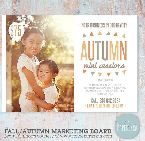 Fall Mini Session Marketing Board  Photoshop by PaperLarkDesigns Free Font Websites, Mini Session Template, Photography Mini Sessions, Fall Mini Sessions, Fall Mini, Mini Session, Photoshop Template, Photoshop Cs6, Mini Sessions