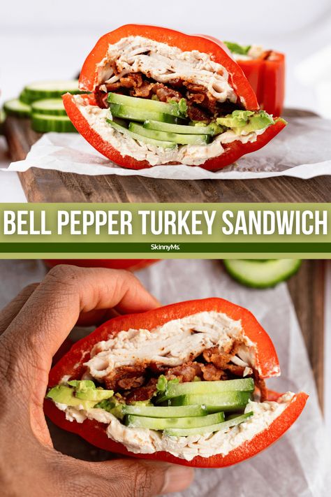 Bell Pepper Turkey Sandwich Bell Pepper Sandwich, Chat Recipes, Fasting Lifestyle, Bland Diet Recipes, Harvest Thyme, Food Substitutes, Turkey Sandwiches Recipes, Sandwich Wraps Recipes, Healthy Sandwich