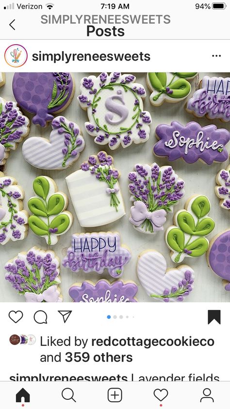 Purple Flower Cookies Decorated, Lavender Decorated Cookies, Lilac Cookies Decorated, Lilac Sugar Cookies, Lavender Cookies Decorated, Cookie Embroidery, Flower Sugar Cookies, Bridal Cookies, Lavender Cake