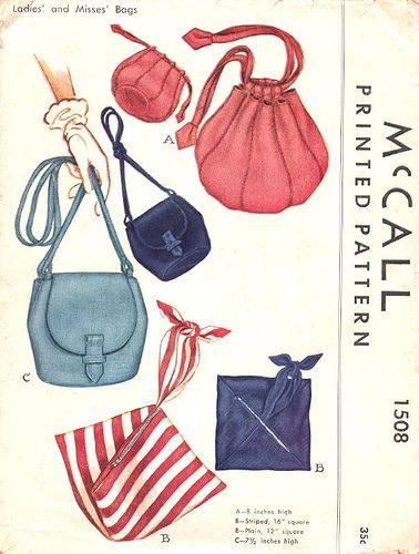 Vintage pattern McCall's 1508 - Bags and purses, 1949 {I wonder if this is still available?} Vintage Bag Pattern, Fabric Sewing Patterns, Trendy Sewing, Lv Bags, Mccalls Sewing Patterns, Handbags And Purses, Retro Mode, Handbag Patterns, Mccalls Patterns