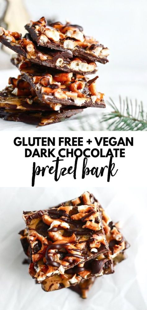 Dairy Free Pretzel Dessert, Gluten Free Vegan Holiday Desserts, Gluten Dairy Free Holiday Recipes, Healthy Desserts For Christmas, Dark Chocolate Bark Healthy, Holiday Desserts Healthy, Vegan Christmas Bark, Gluten Free Pretzel Dessert, Healthy Bark Recipes Clean Eating