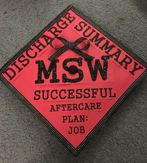 Graduation Cap Designs Msw, Msw Grad Cap Ideas, College Grad Cap Ideas Social Work, Social Work Graduation Cap Designs, Msw Graduation Party Ideas, Msw Cap Decoration, Master Of Social Work Graduation Cap, Msw Graduation Cap Social Work, Social Work Grad Cap