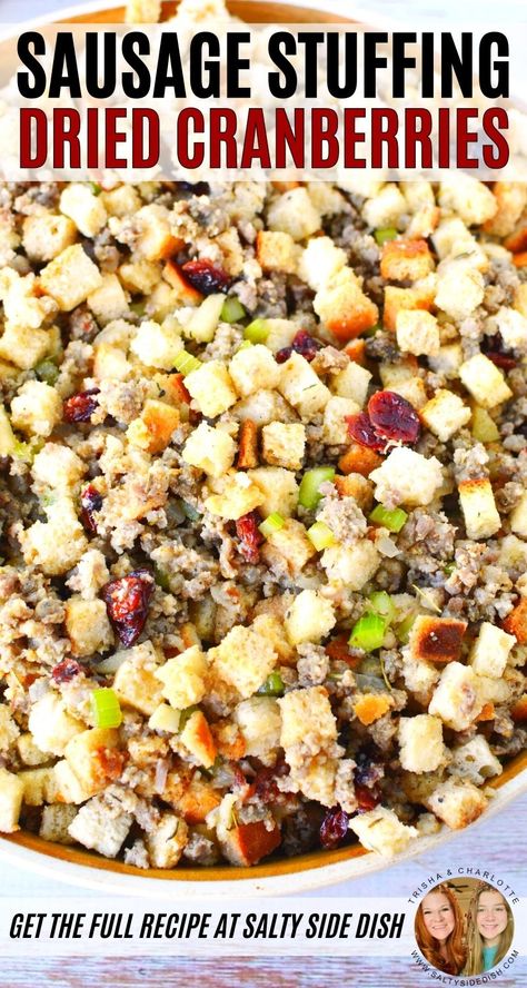 Sausage Stuffing with Dried Cranberries (or Craisins) Sausage and Cranberry Stuffing, a sausage stuffing recipe that pushes away the idea of conventional “stuffed in a turkey” stuffing, is a great, filling, and festive side dish for the Thanksgiving holiday season. Sausage Stuffing Recipe Thanksgiving, Stuffing With Apples, Craisins Recipes, Christmas Recipes Dinner Main Courses, Thanksgiving Recipes Side Dishes Easy, Cranberry Stuffing, Sausage Stuffing Recipe, Sausage Stuffing, Stuffing Recipes For Thanksgiving