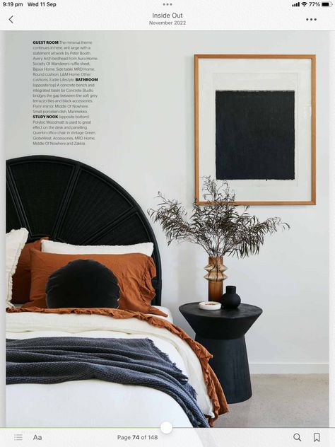 Rust Black White Bedroom, Black And Rust Bedroom Modern, Rust Black And White Bedroom, White And Rust Bedroom Ideas, Grey And Rust Bedroom Ideas, Navy And Rust Bedroom, Bedroom Concrete Floor, Rust Bedroom Ideas, Modern Bedroom Ideas Contemporary