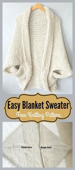 Easy Blanket Sweater Free Knitting Pattern #freepattern #knitting #Sweater Blanket Sweater Pattern, Sweater Free Knitting Pattern, Easy Knit Blanket, Easy Blanket, Knitting Sweater, Blanket Sweater, Vogue Knitting, Sweater Knitting Patterns, Free Knitting Pattern