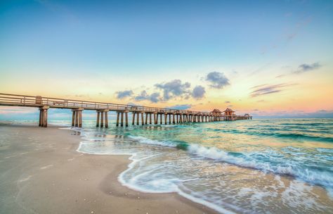 Yellow Sunrise Pier North, Naples Florida timothybathphotography.com Pier Photos, Give God The Glory, Yellow Sunrise, Naples Pier, Naples Beach, Bath Photography, Florida Life, After College, Capture The Moment