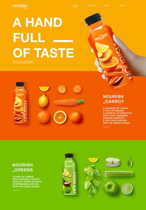 Nourish | Daily Juice :: Behance Juice Social Media Design, Fruit Juice Brands, Fruit Juice Packaging, Salad Packaging, Juice Menu, Juice Ad, Juice Company, Resep Smoothie, Fruit And Veggies