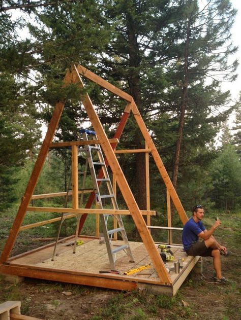 Couple builds tiny A-frame cabin for just $700 Tiny A Frame Cabin, A Frame Cabins, Barn Parties, Building Remodeling, Missoula Montana, Frame Cabin, Tiny Cabins, A Frame Cabin, Tiny Cabin