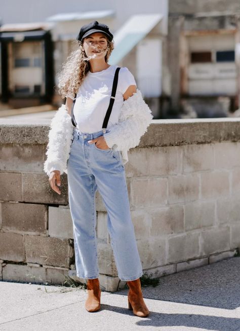 Don't get bored with the classic pieces in your wardrobe, here's how to have fun with your basics! #suspendersoutfit #falloutfits #fallstyle #classicstyle Suspenders Outfit, Suspender Jeans, Shaggy Jacket, Classy Fall Outfits, Vanessa Jackman, Suspenders For Women, Autumn Clothes, Fall Outfits For Work, Autumn Fashion Casual