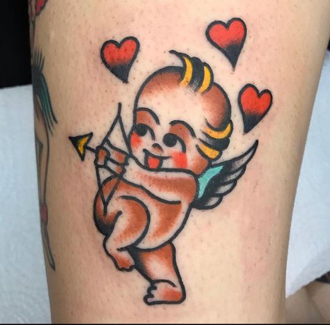 Cupid Hello Kitty, Kewpie Cupid, Chest Tattoo Designs Female, Kewpie Tattoo, Hello Kitty Tattoo, Cupid Tattoo, Tattoo Catalog, Kitty Tattoo, Cherub Tattoo