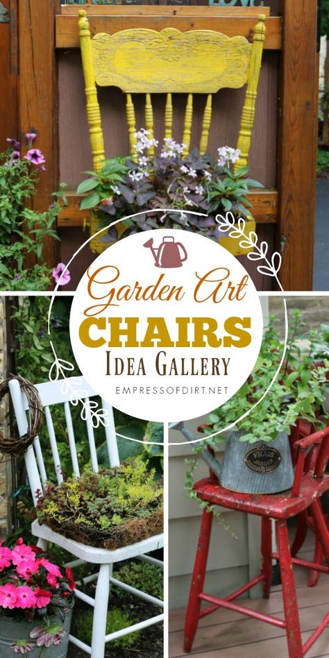 Gallery of garden art chair ideas for charming, electic decor in your outdoor space. Chairs With Flowers, Art Chairs, Chair Planter, Jardim Diy, Pinterest Garden, Garden Junk, Chair Ideas, Meteor Garden 2018, Magic Garden