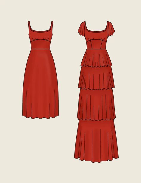 Kiana Bonollo, Layered Dress Pattern, Handmade Closet, Tiered Dress Pattern, Ruffled Dress Pattern, Tiki Oasis, Beginner Sewing Patterns, Dress Patterns Free, Gown Pattern